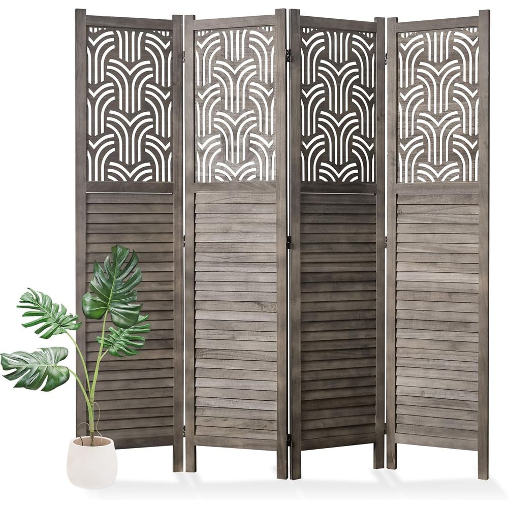 Room Divider Screen - Paravent en bois sculpté à 4