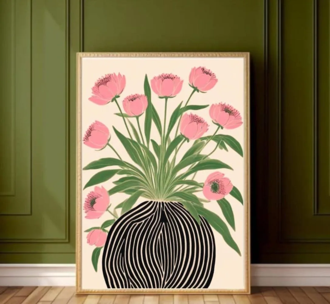 Home Decor Vase With Flowers - Affiche florale sans cadre, Art mural