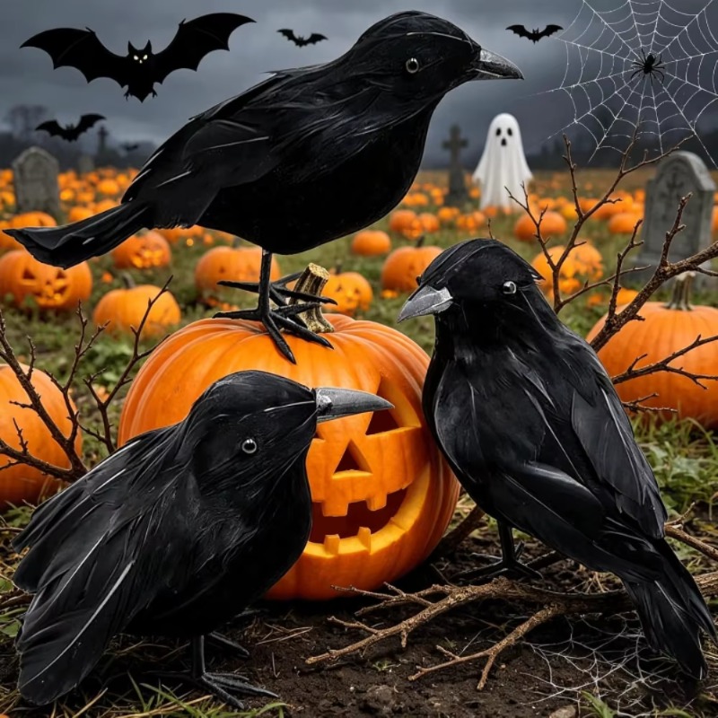 Home Decor Halloween - 1 pièce Corbeau noir réaliste en