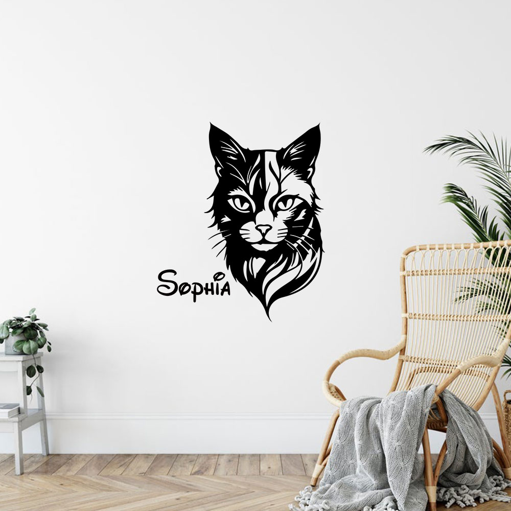 Home Decor Cat - Autocollant mural personnalisé avec nom de