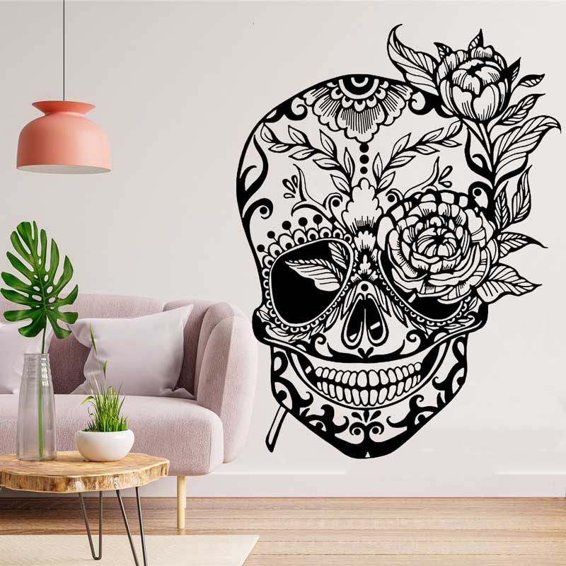 Home Decor Y2K - Autocollant mural en vinyle motif crâne